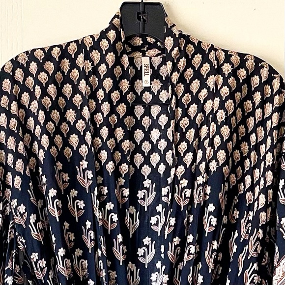 Spell Bohemian Royale Maxi Kimono Belted Charcoal Print One Size EUC - Picture 5 of 10